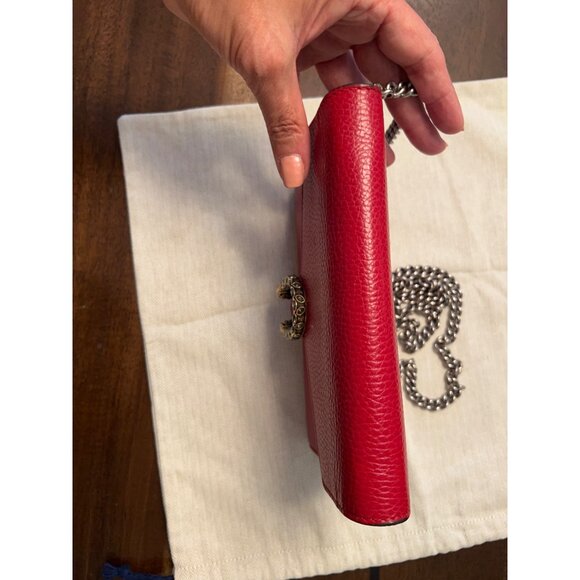 Gucci Dionysus Red Leather Crossbody Wallet With Chain Strap & Snake Buckle Deta - Picture 13 of 14